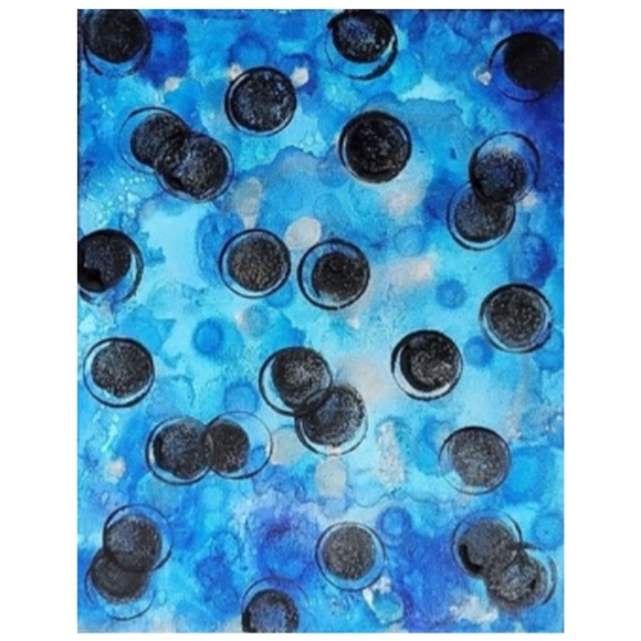 Hand Crafted Black and Blue Abstract Design 11x14 Inches Canvas Painting - Picture 2 of 4